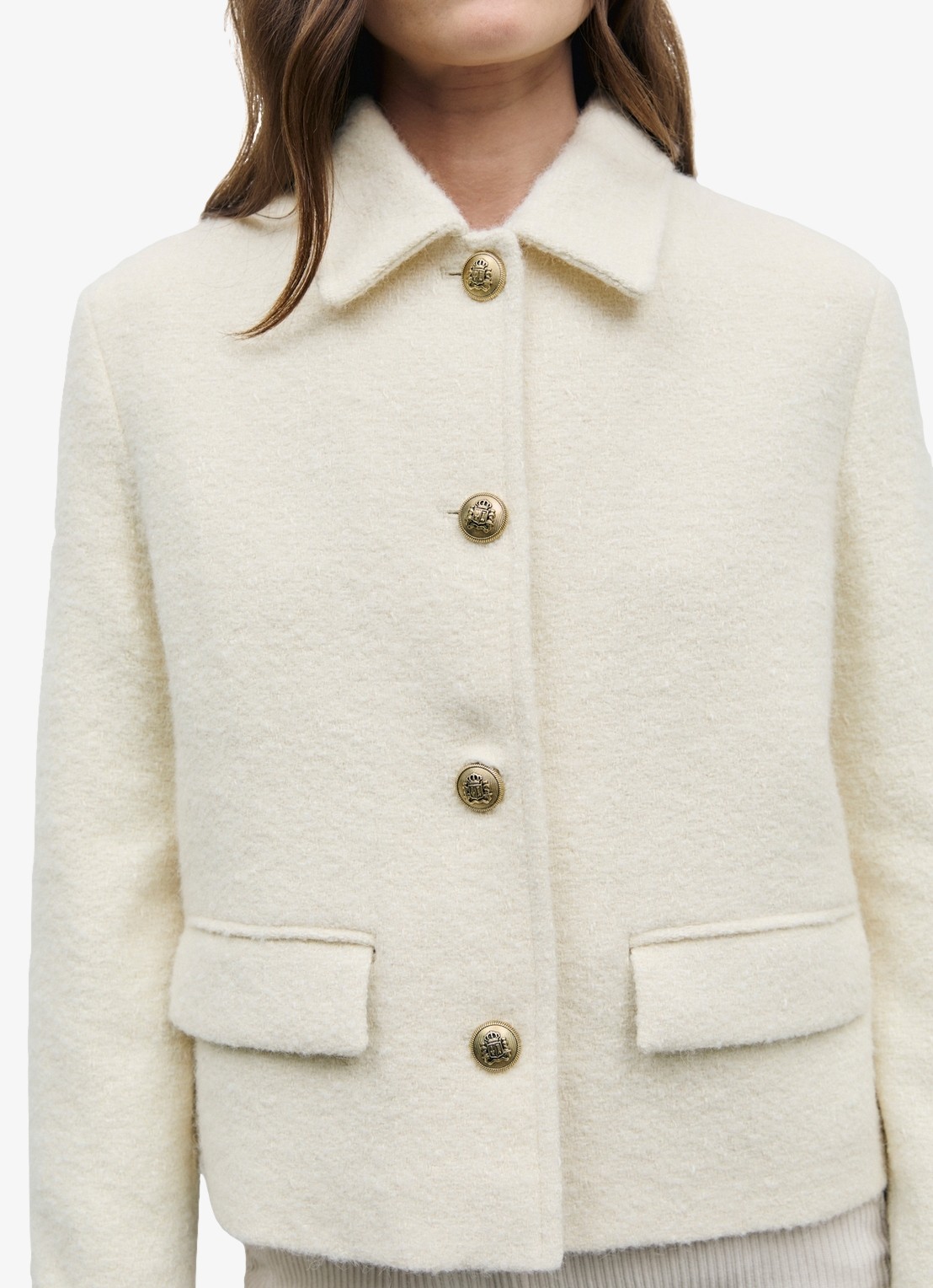Gerard Darel Judit effen tweedjasje met kraag - detail 5 creme