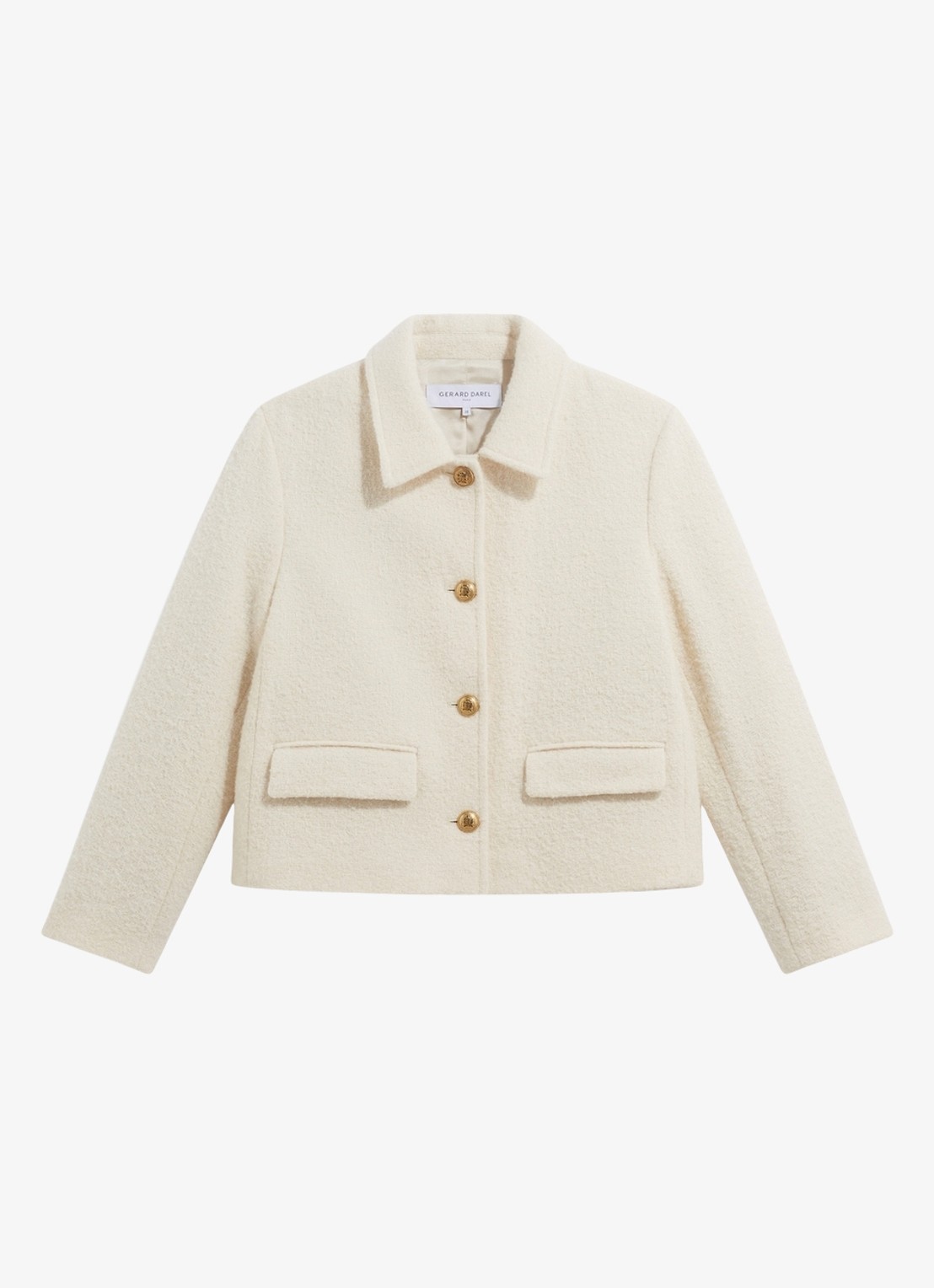Gerard Darel Judit effen tweedjasje met kraag - voorkant creme