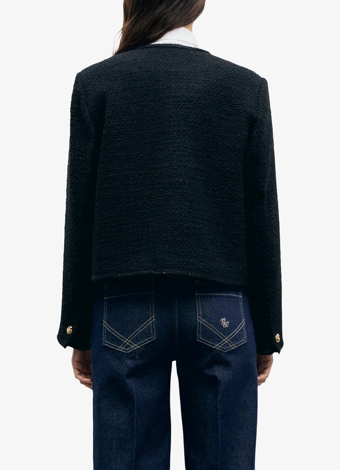 Gerard Darel Judye cropped blazer in wolblend met tweed-look  - achterkant zwart