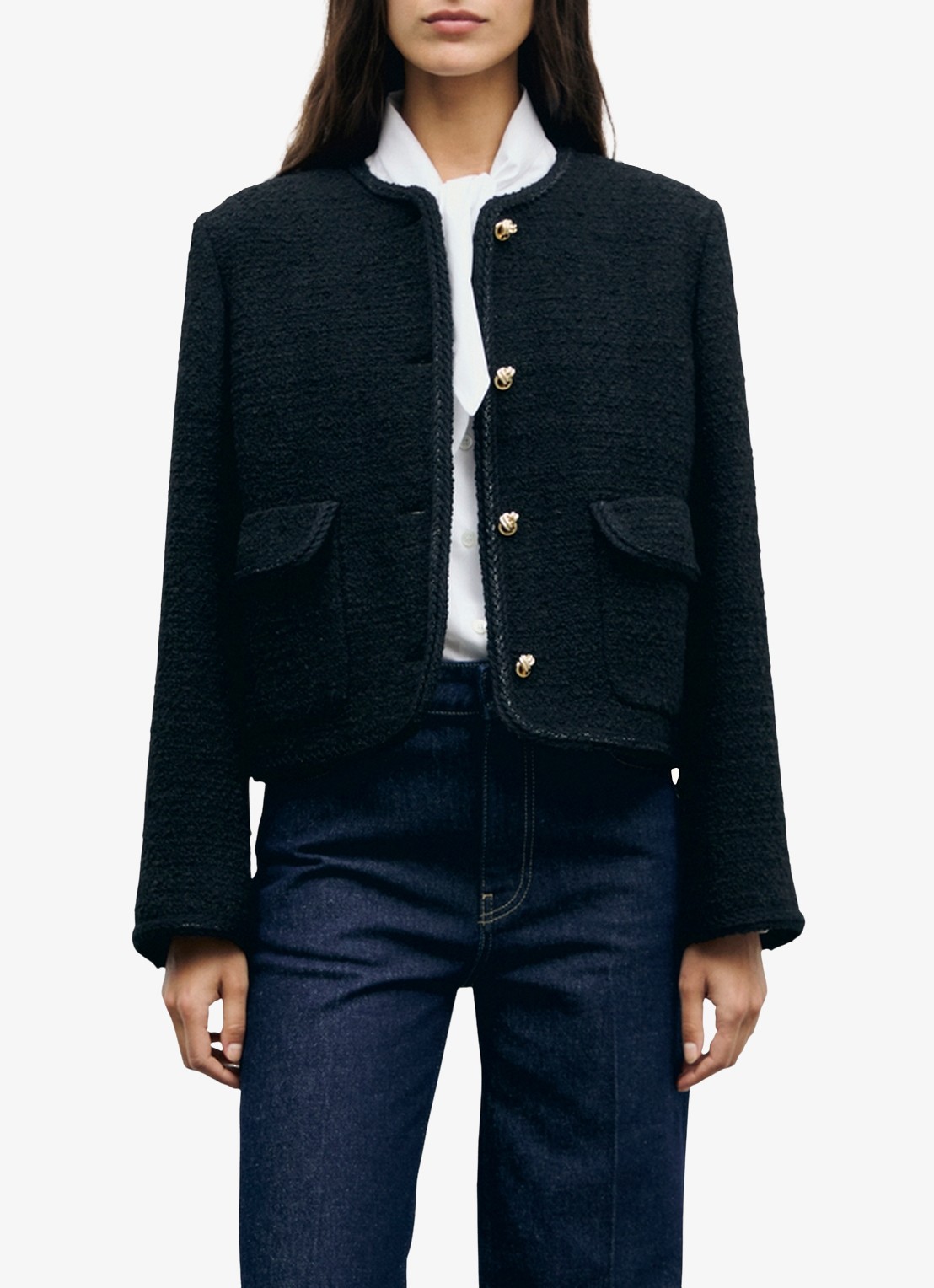 Gerard Darel Judye cropped blazer in wolblend met tweed-look  - detail 2 zwart