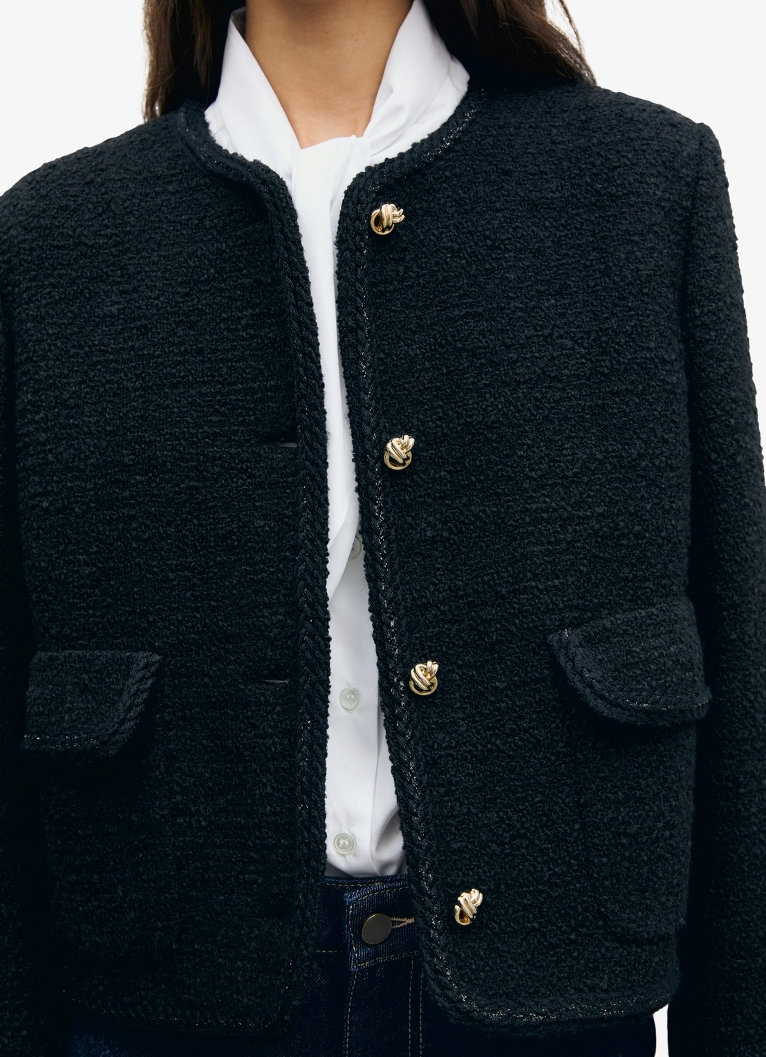 Gerard Darel Judye cropped blazer in wolblend met tweed-look  - detail 3 zwart