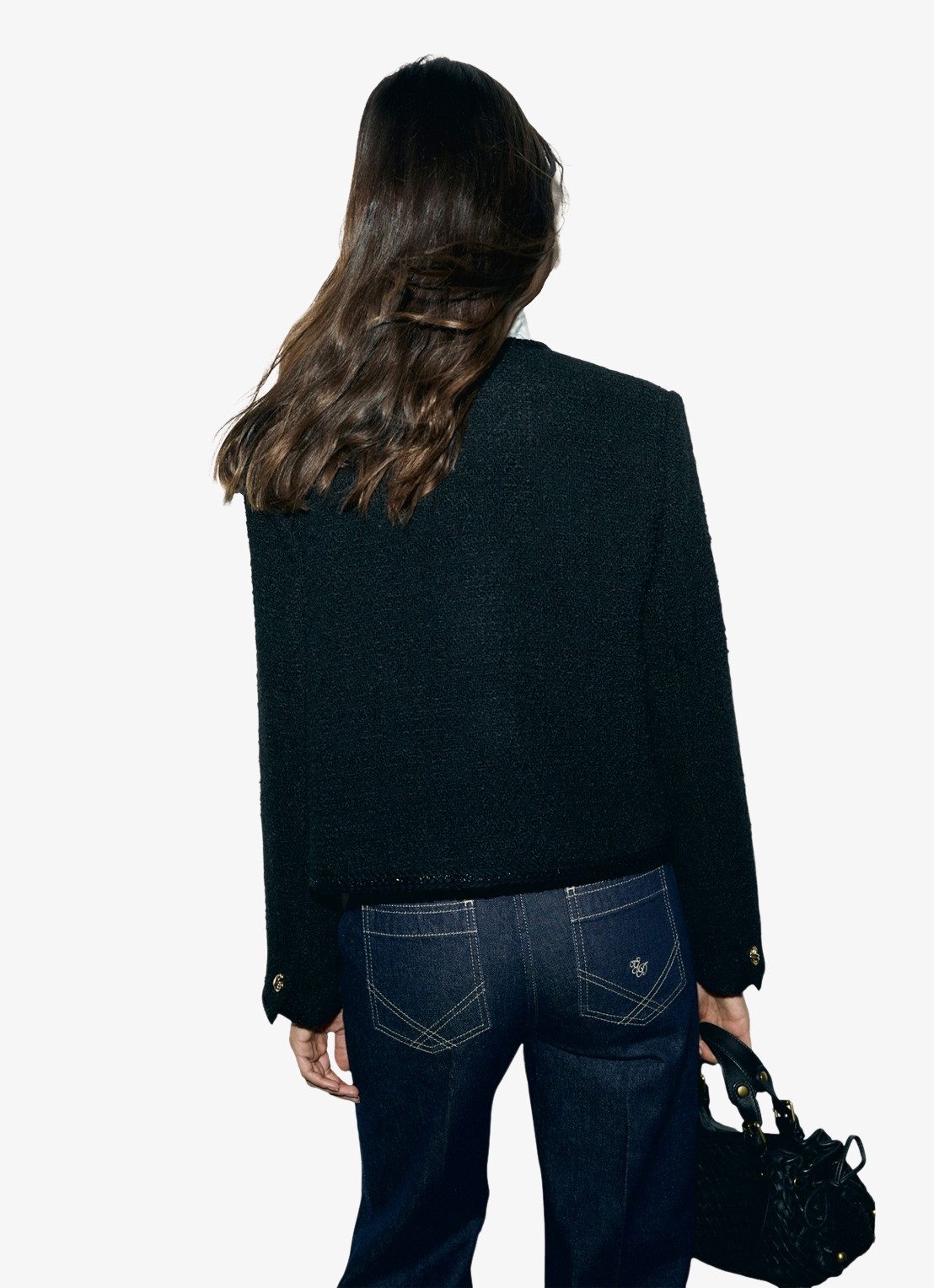 Gerard Darel Judye cropped blazer in wolblend met tweed-look  - detail 4 zwart