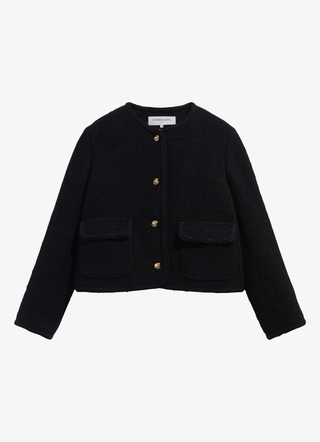 Gerard Darel Judye cropped blazer in wolblend met tweed-look  - voorkant 5 zwart