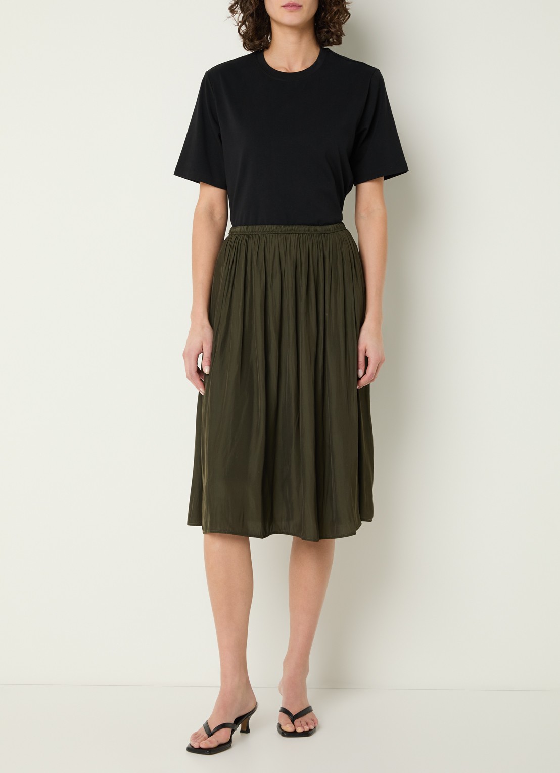Gerard Darel Juliah midi rok met elastische band - voorkant 4 bronsgroen