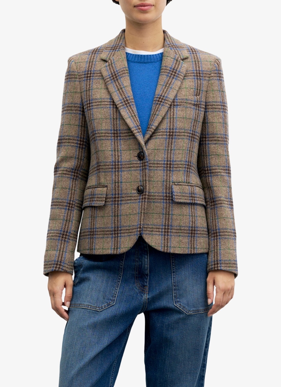 Gerard Darel Juliane single breasted blazer van scheerwol met ruit dessin - detail 2 camel