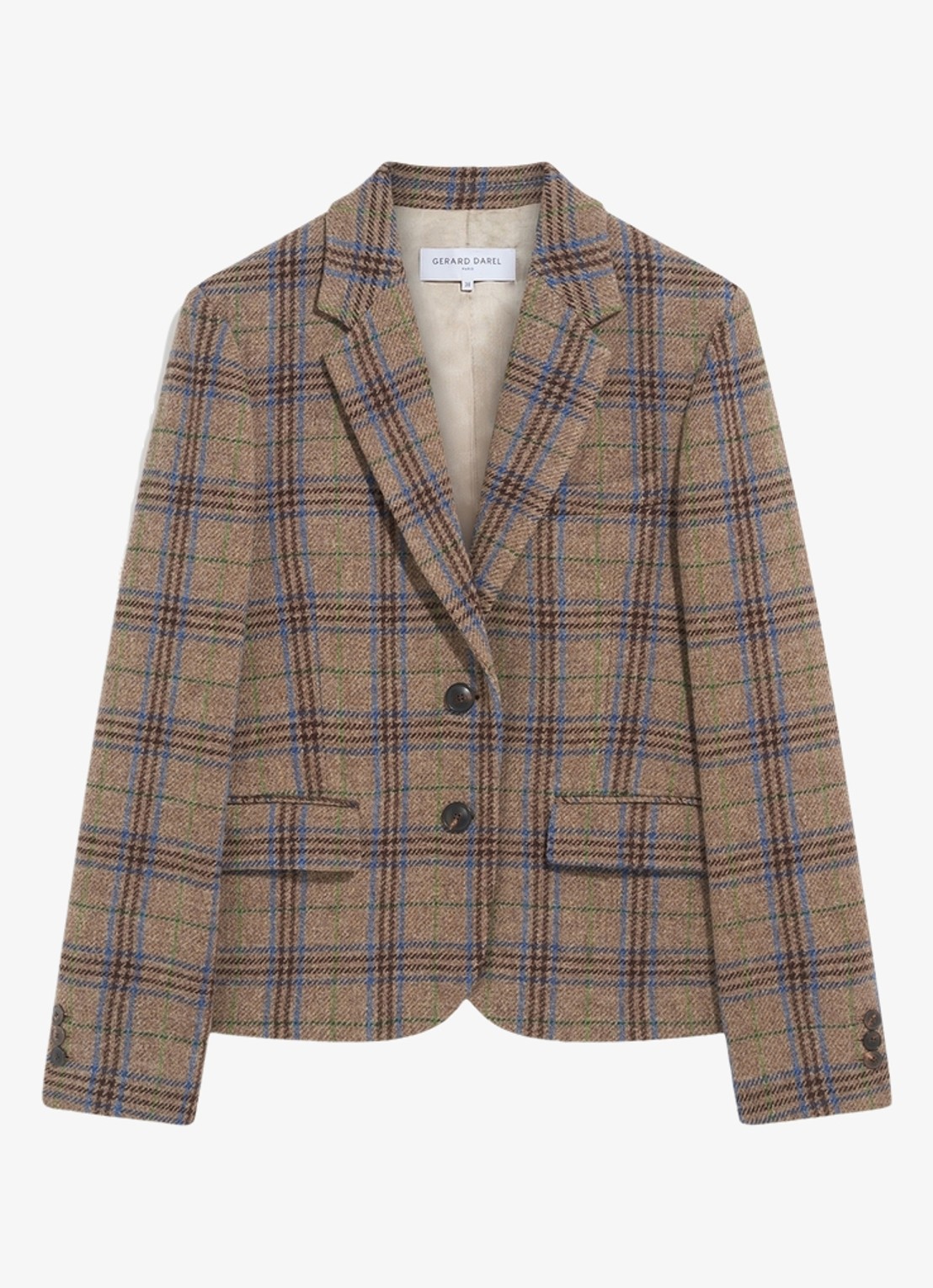 Gerard Darel Juliane single breasted blazer van scheerwol met ruit dessin - voorkant 4 camel