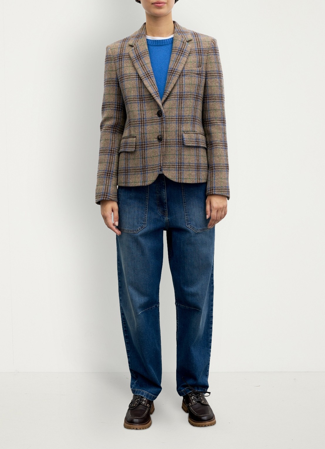 Gerard Darel Juliane single breasted blazer van scheerwol met ruit dessin - voorkant 5 camel