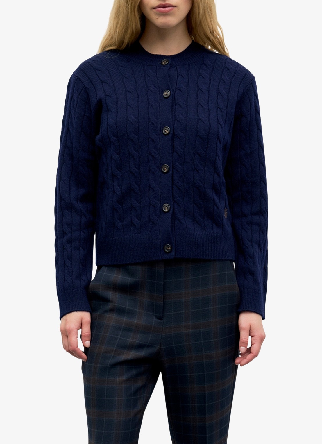 Gerard Darel Kabelgebreide trui met ronde hals - detail 2 donkerblauw
