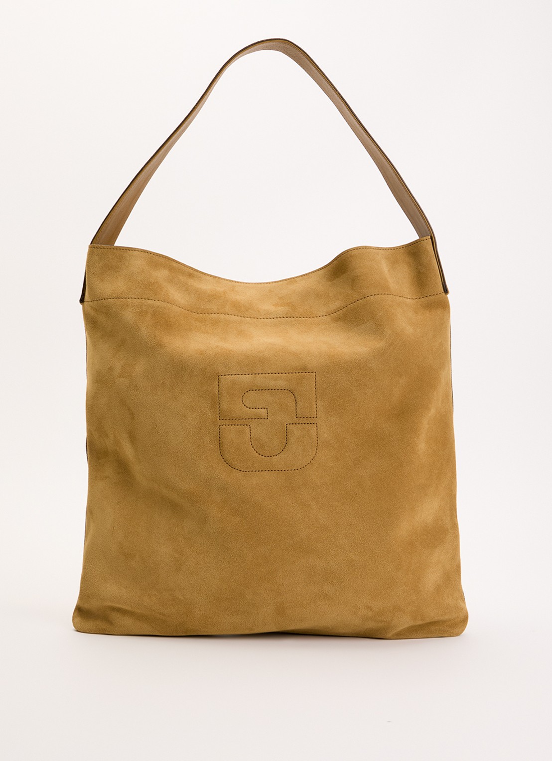 Gerard Darel Lady GD shopper van suède met logo - voorkant 4 camel