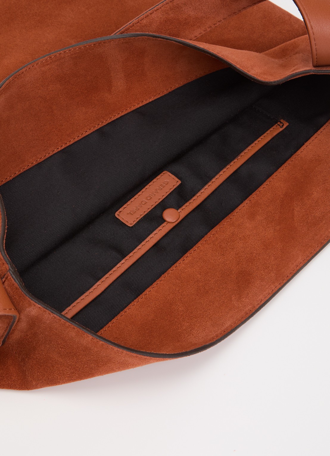 Gerard Darel Lady GD shopper van suède met logo - detail oranjebruin