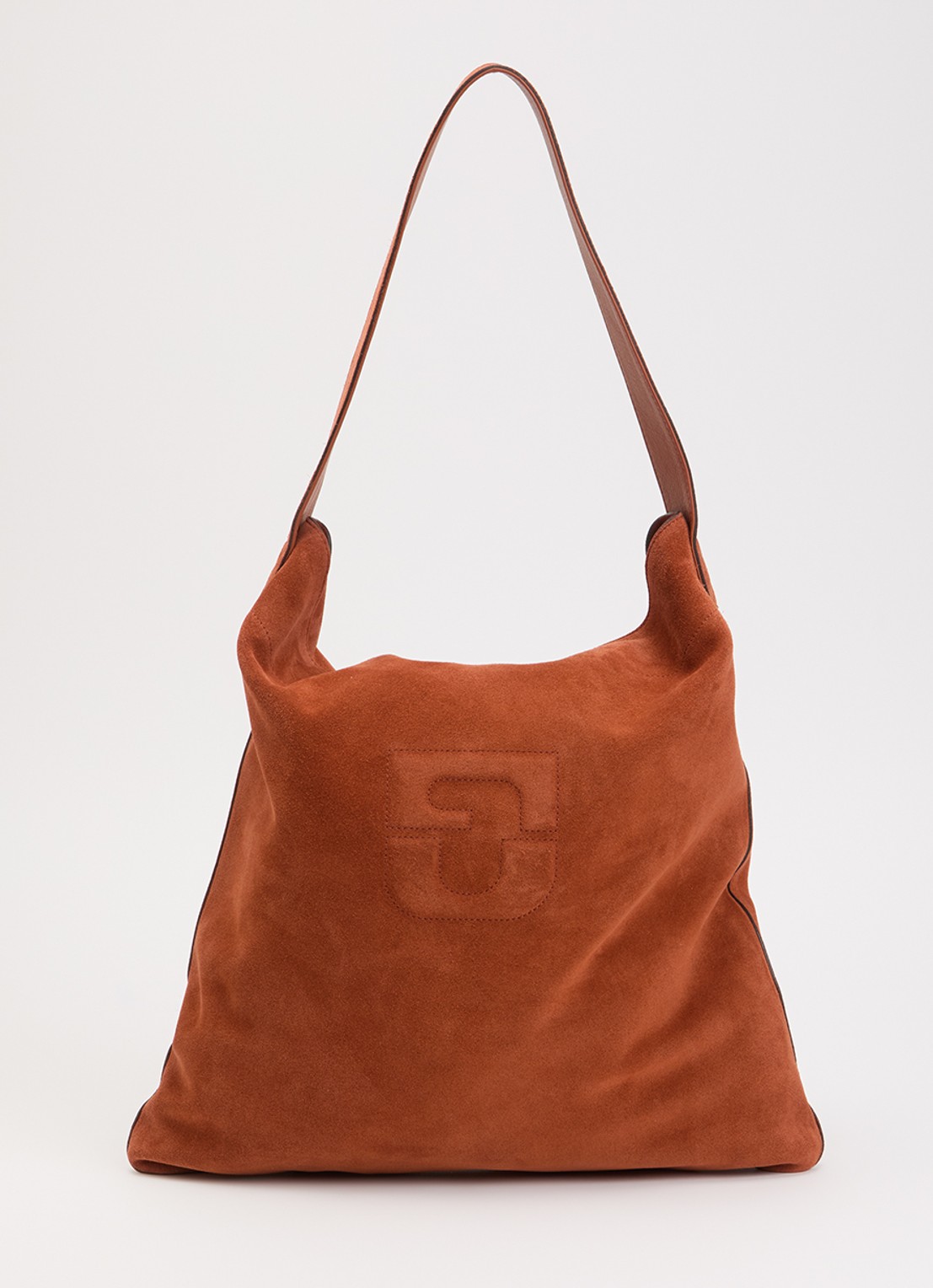 Gerard Darel Lady GD shopper van suède met logo - voorkant 5 oranjebruin