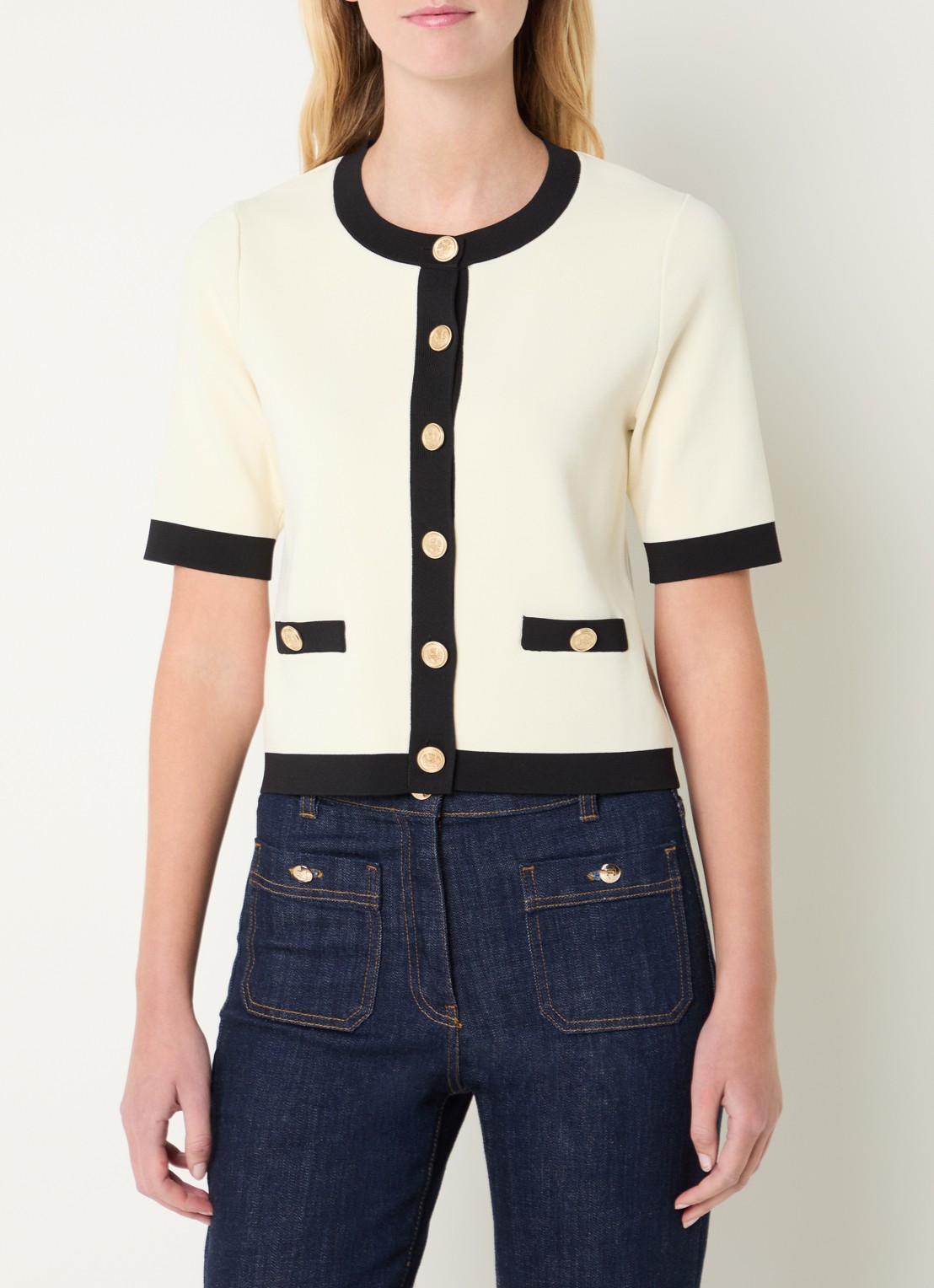 Gerard Darel Laila fijngebreid vest met ronde hals - detail 3 creme