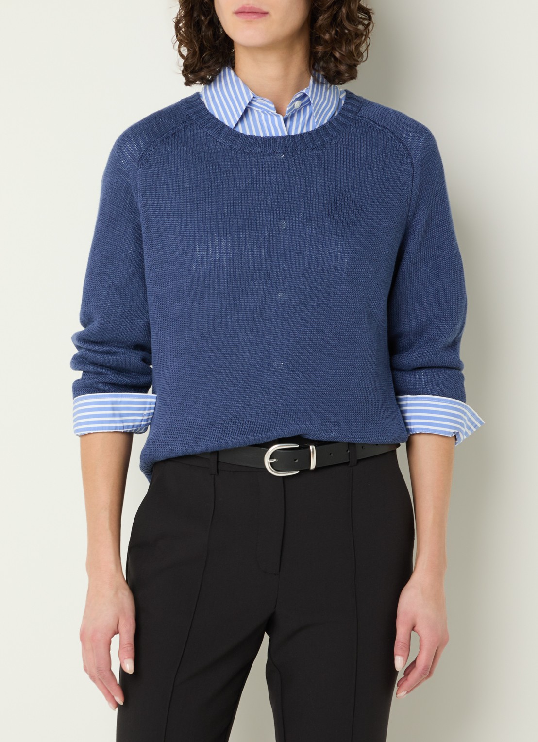 Gerard Darel Laurana grofgebreide trui van linnen - detail 4 donkerblauw