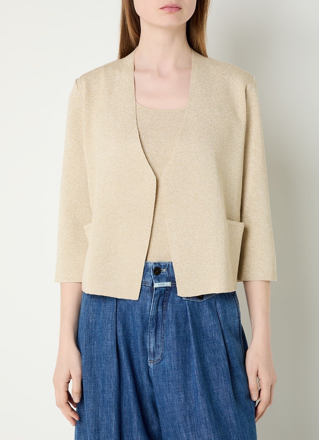 Gerard Darel Lavina openvallend vest met lurex - detail 4 beige