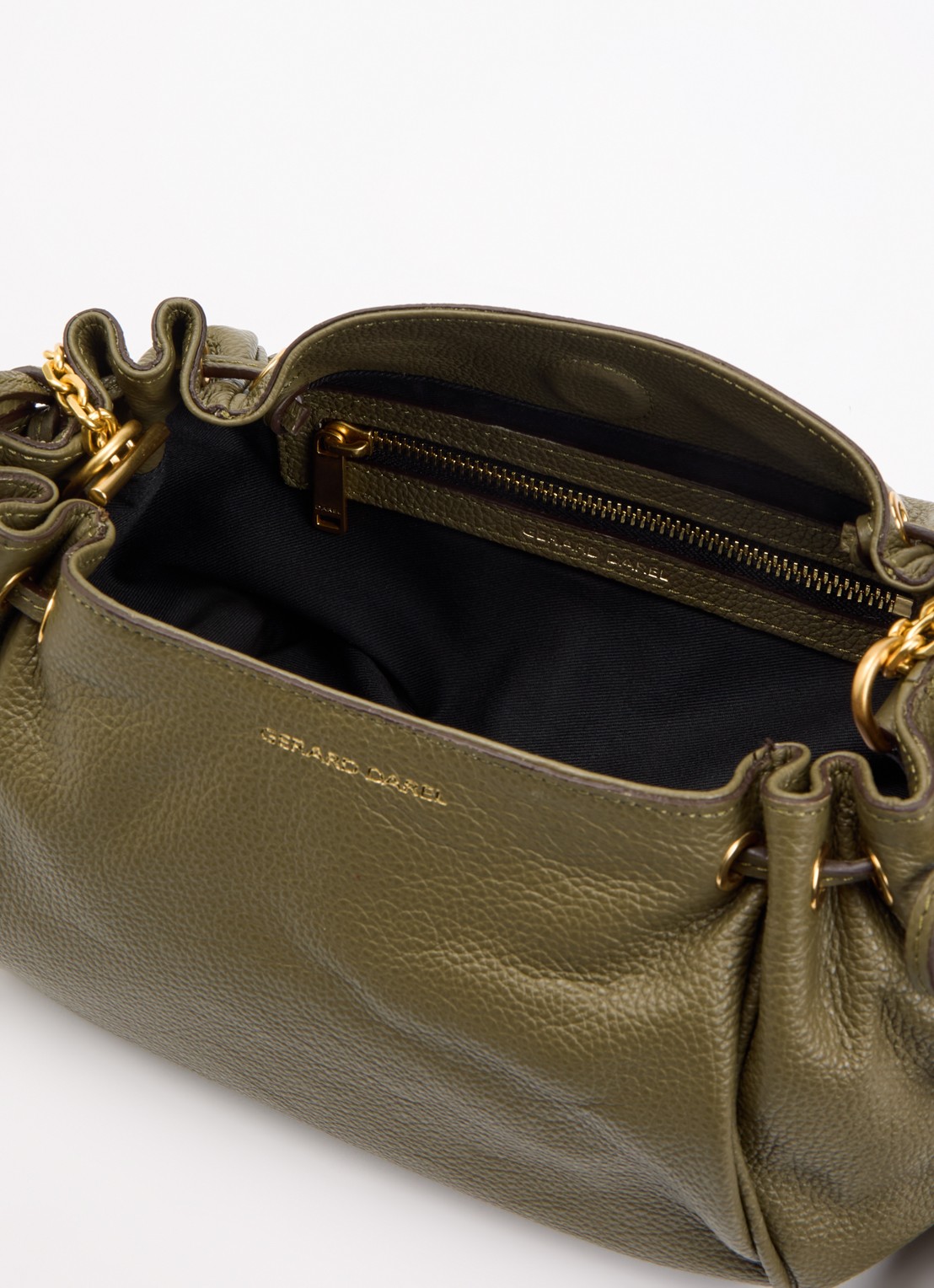 Gerard Darel Le mini 24 clutch van leer met afneembare schouderriem  - detail 2 legergroen