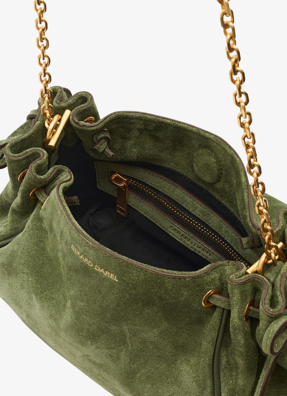 Gerard Darel Le Mini 24 schoudertas van suéde - detail 2 legergroen
