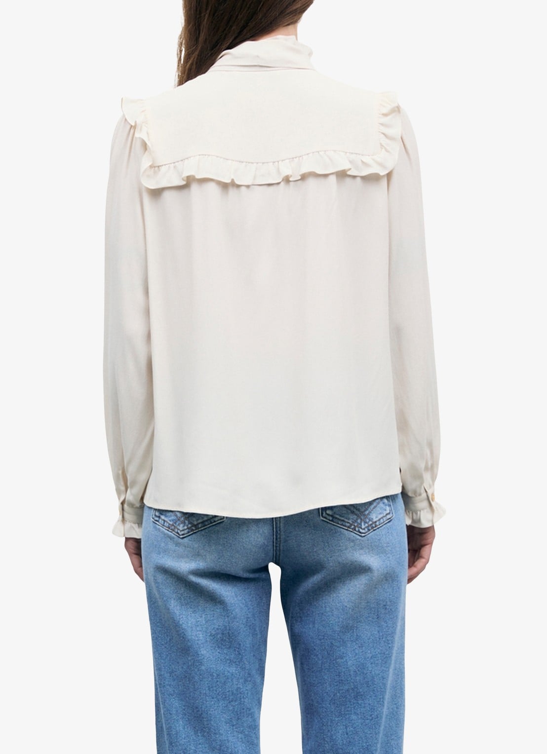 Gerard Darel Leia blouse in zijdeblend met ruches - achterkant 4 beige