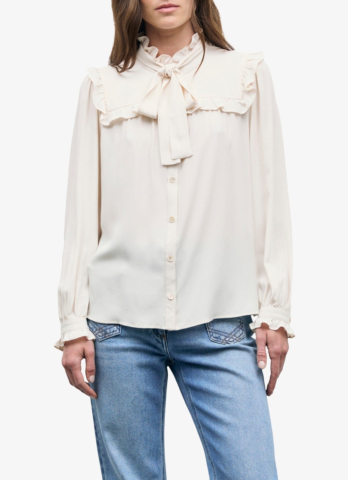 Gerard Darel Leia blouse in zijdeblend met ruches - detail 3 beige