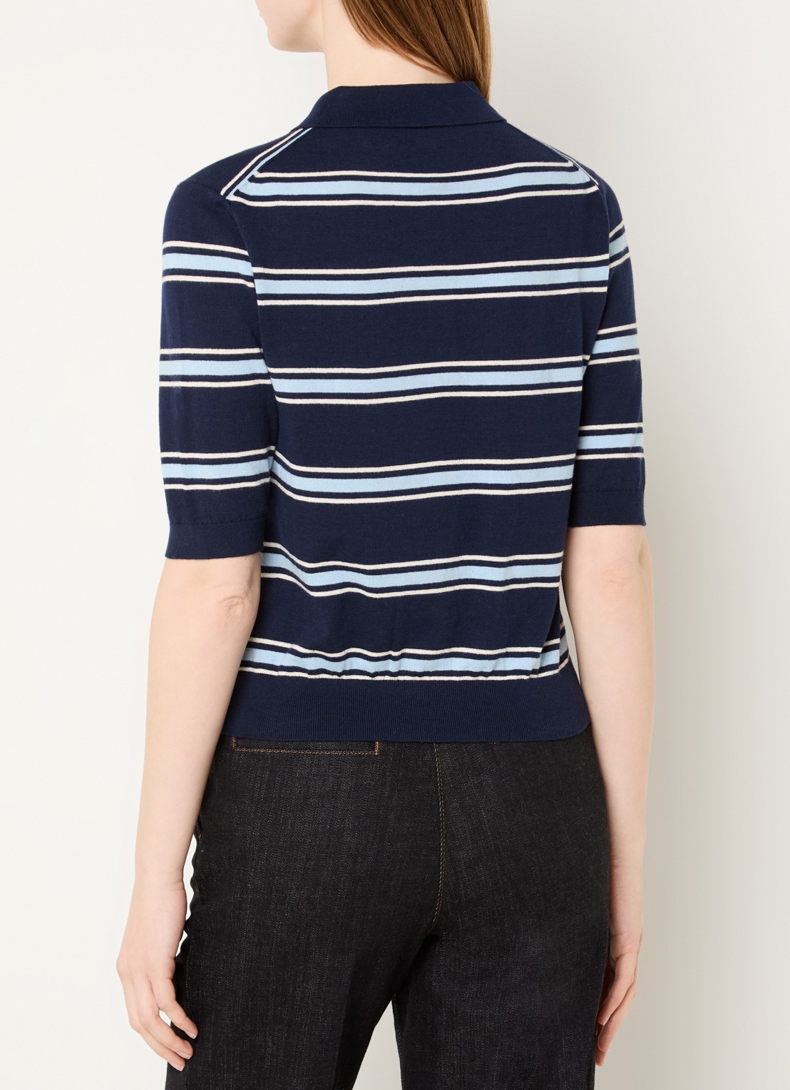 Gerard Darel Leila fijngebreide polo met streepprint - achterkant indigo