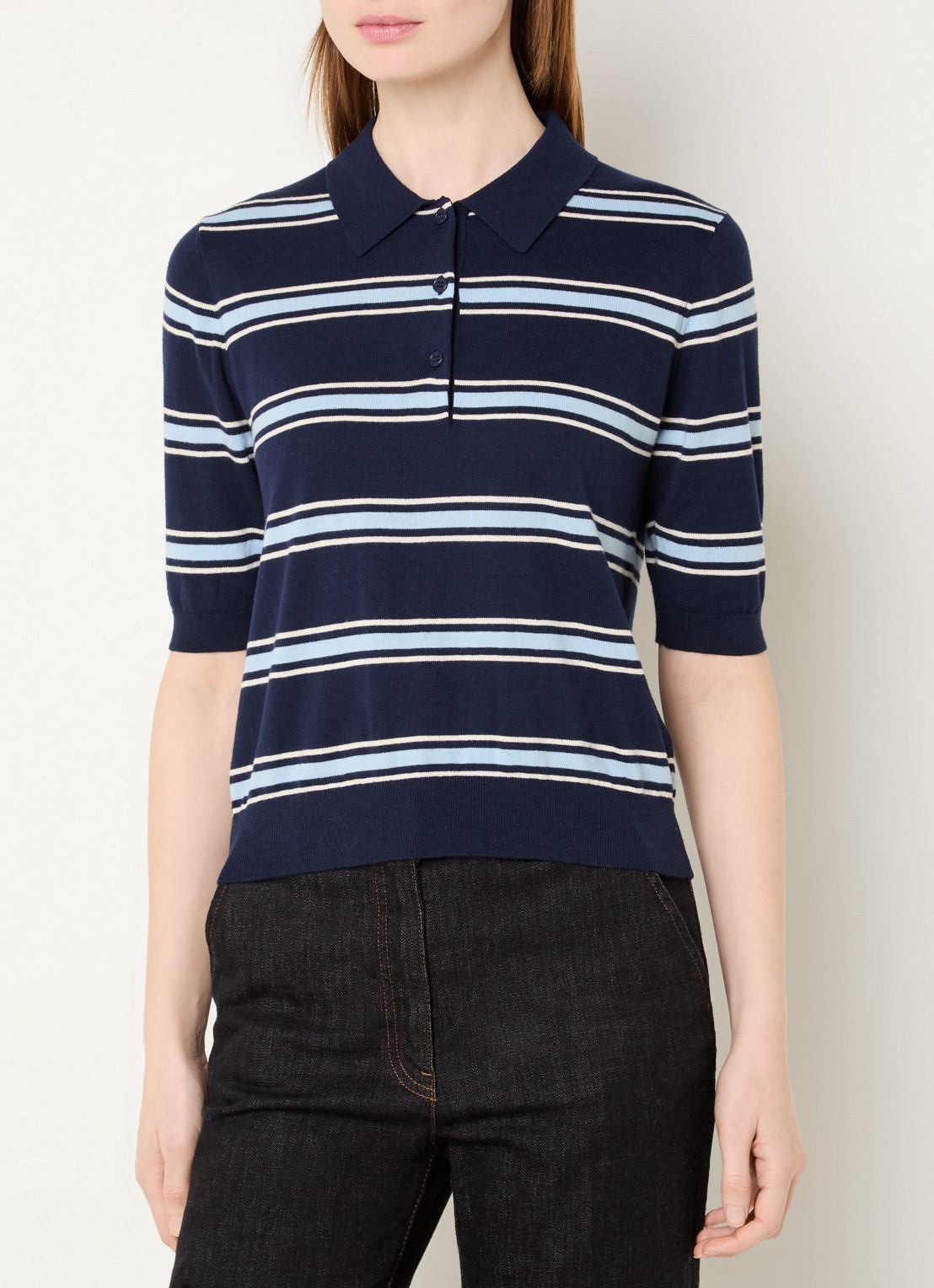 Gerard Darel Leila fijngebreide polo met streepprint - detail 4 indigo