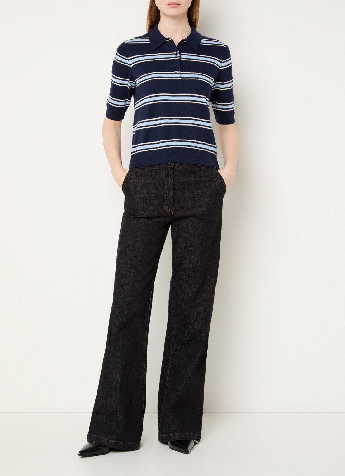 Gerard Darel Leila fijngebreide polo met streepprint - voorkant 3 indigo