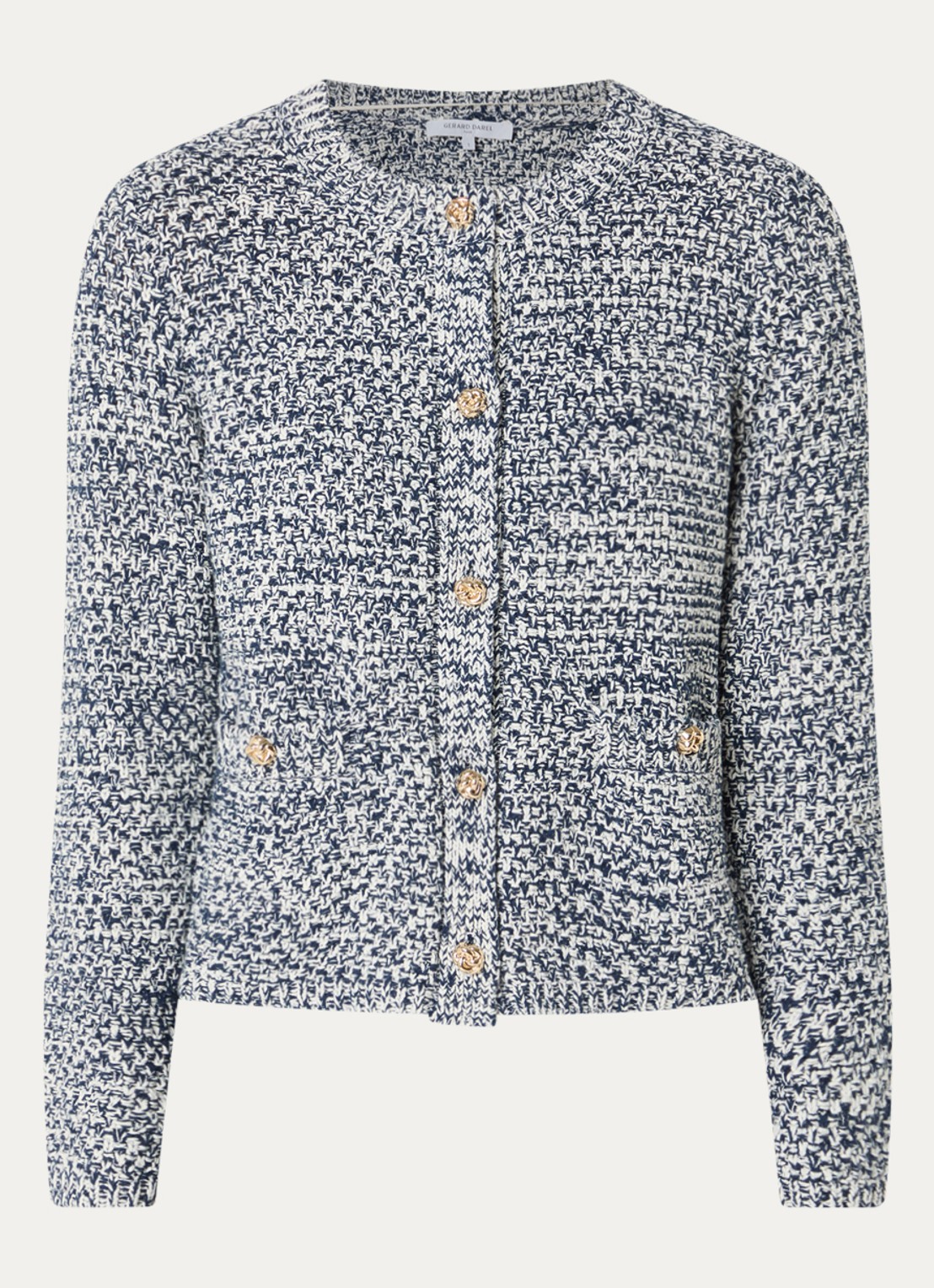 Gerard Darel Leora grofgebreid vest met tweed-look - voorkant royalblauw