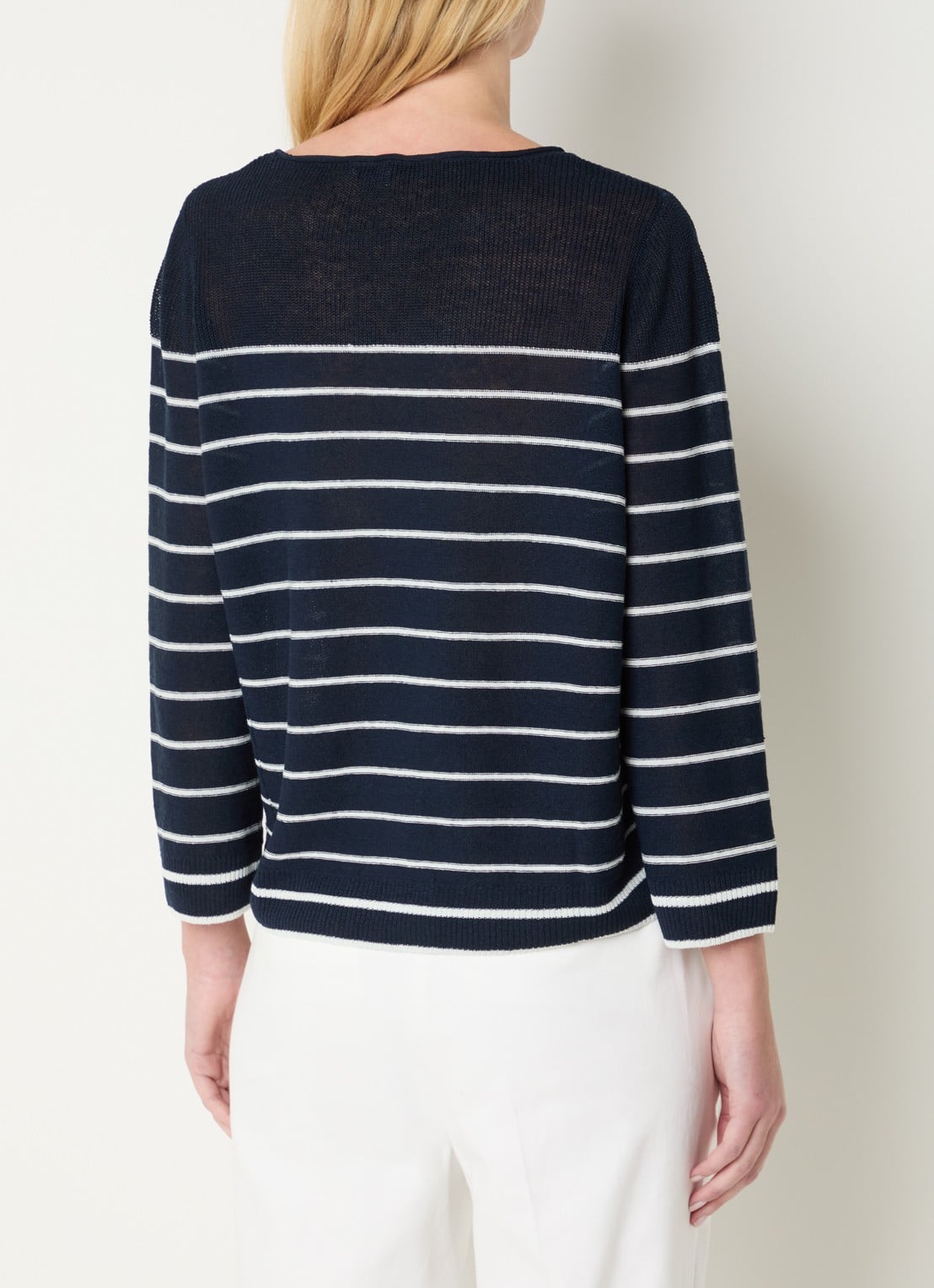 Gerard Darel Levia fijgebreide pullover in linnenblend met streepprint - achterkant donkerblauw