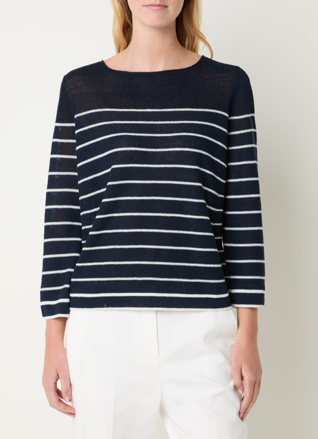Gerard Darel Levia fijgebreide pullover in linnenblend met streepprint - detail 4 donkerblauw