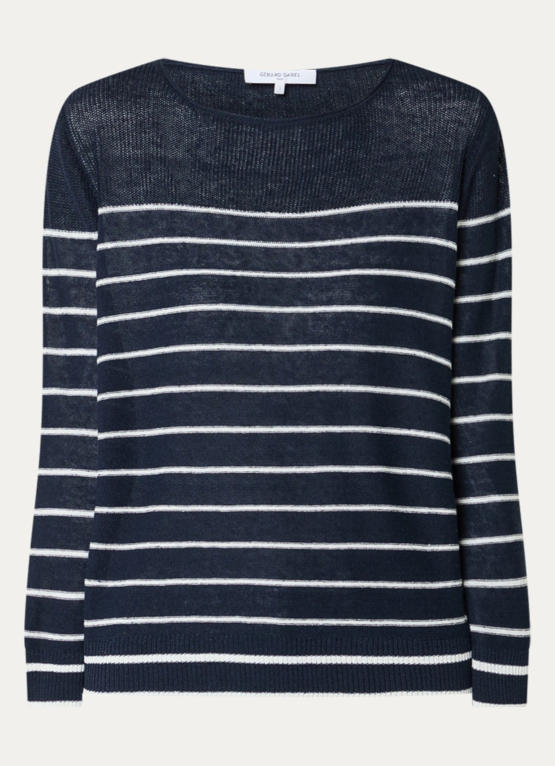 Gerard Darel Levia fijgebreide pullover in linnenblend met streepprint - voorkant 2 donkerblauw