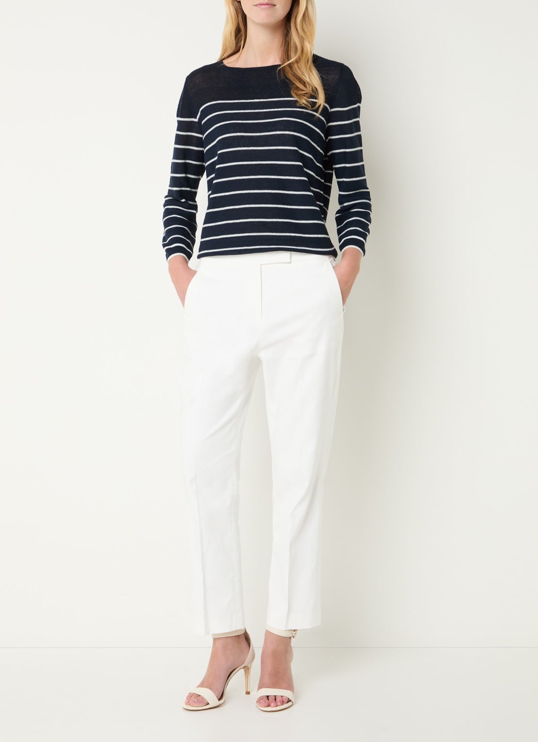 Gerard Darel Levia fijgebreide pullover in linnenblend met streepprint - voorkant 3 donkerblauw