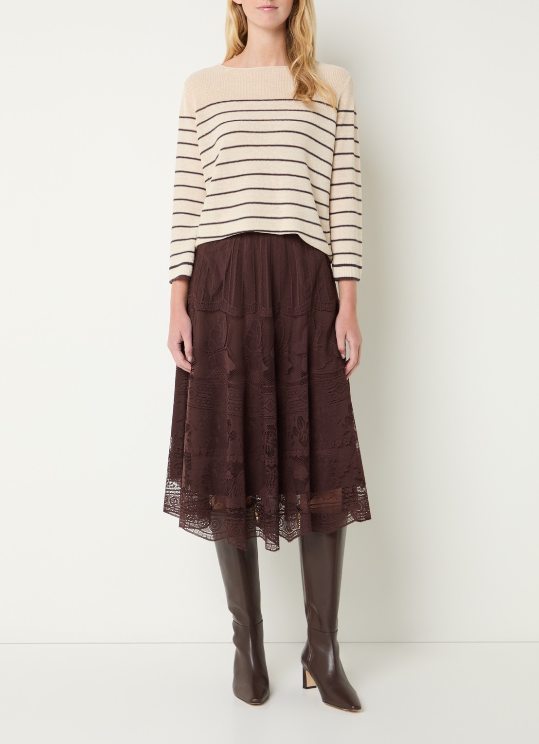 Gerard Darel Levia fijgebreide pullover in linnenblend met streepprint - voorkant 4 beige
