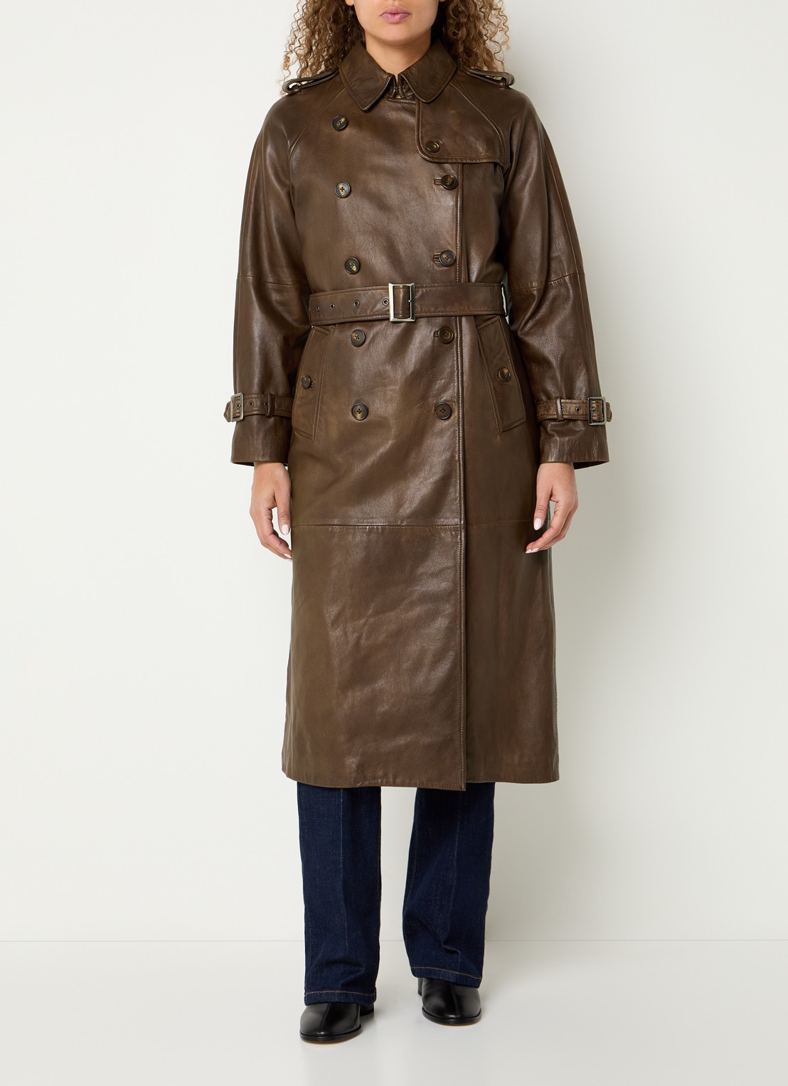 Gerard Darel Lexie trenchcoat van lamsleer met steekzakken - detail hazelnootbruin