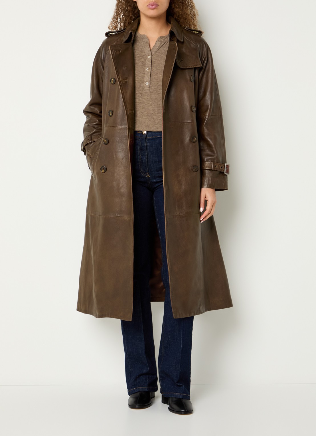 Gerard Darel Lexie trenchcoat van lamsleer met steekzakken - voorkant 4 hazelnootbruin