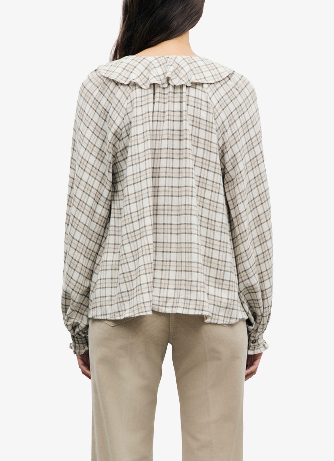 Gerard Darel Lisel tuniek in wolblend met ruitdessin en ruches - achterkant 5 beige