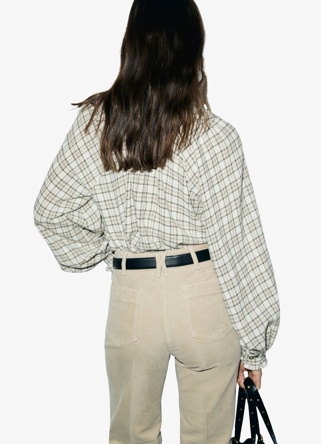 Gerard Darel Lisel tuniek in wolblend met ruitdessin en ruches - detail 4 beige