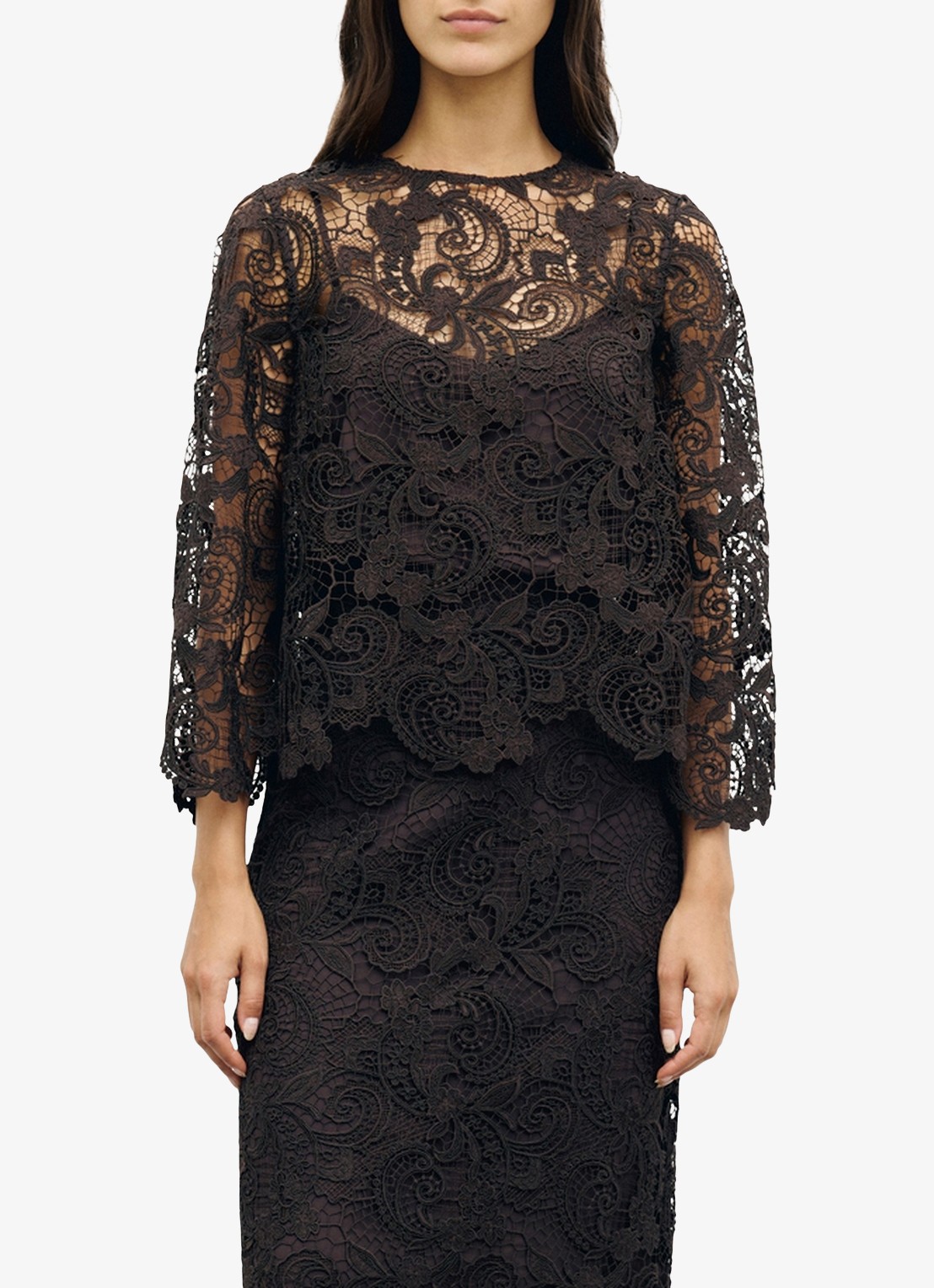 Gerard Darel Lisou tuniek van kant - detail 2 donkerbruin
