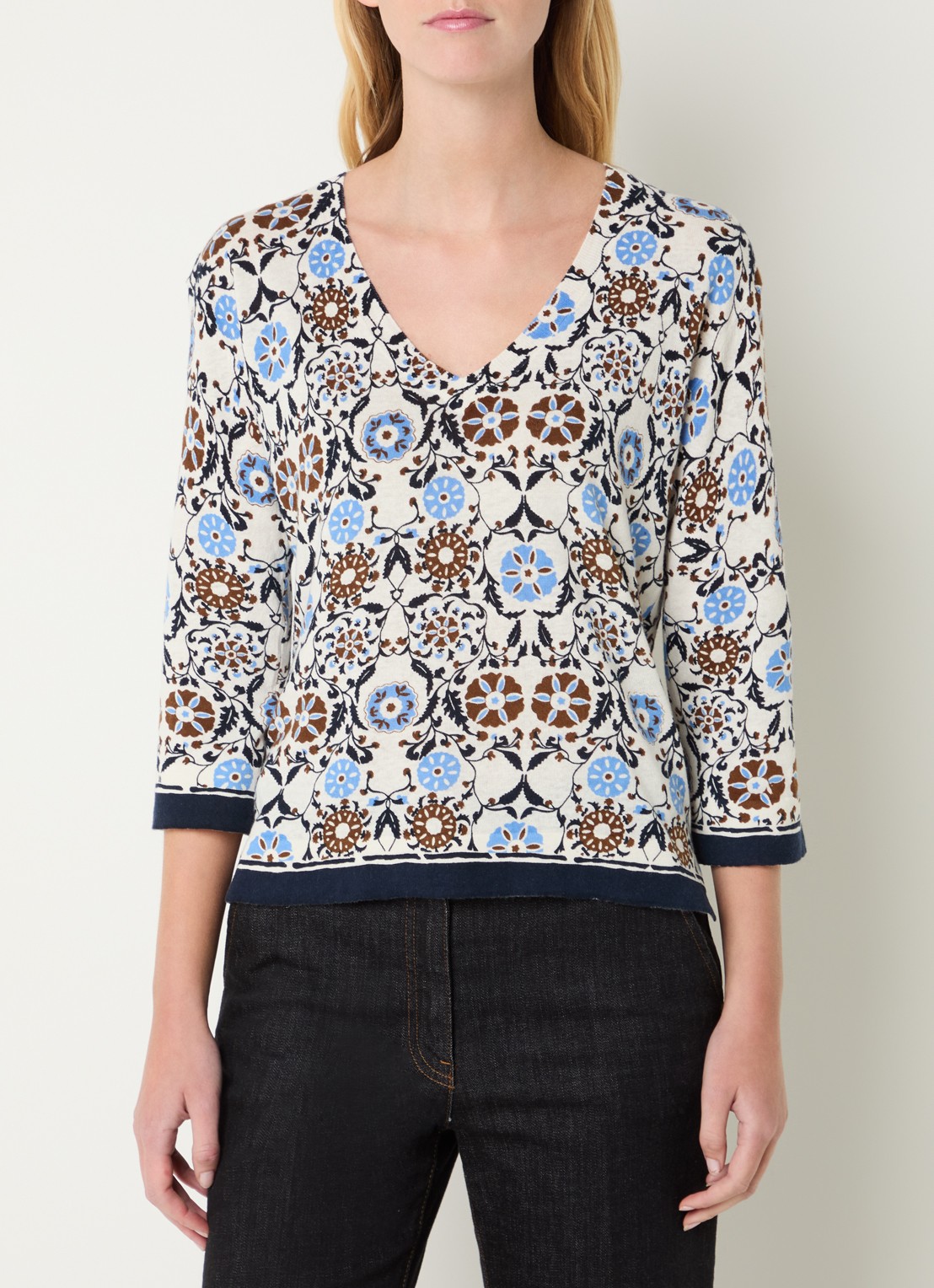 Gerard Darel Liva fijngebreide top in linnenblend met print - detail 2 gebroken wit
