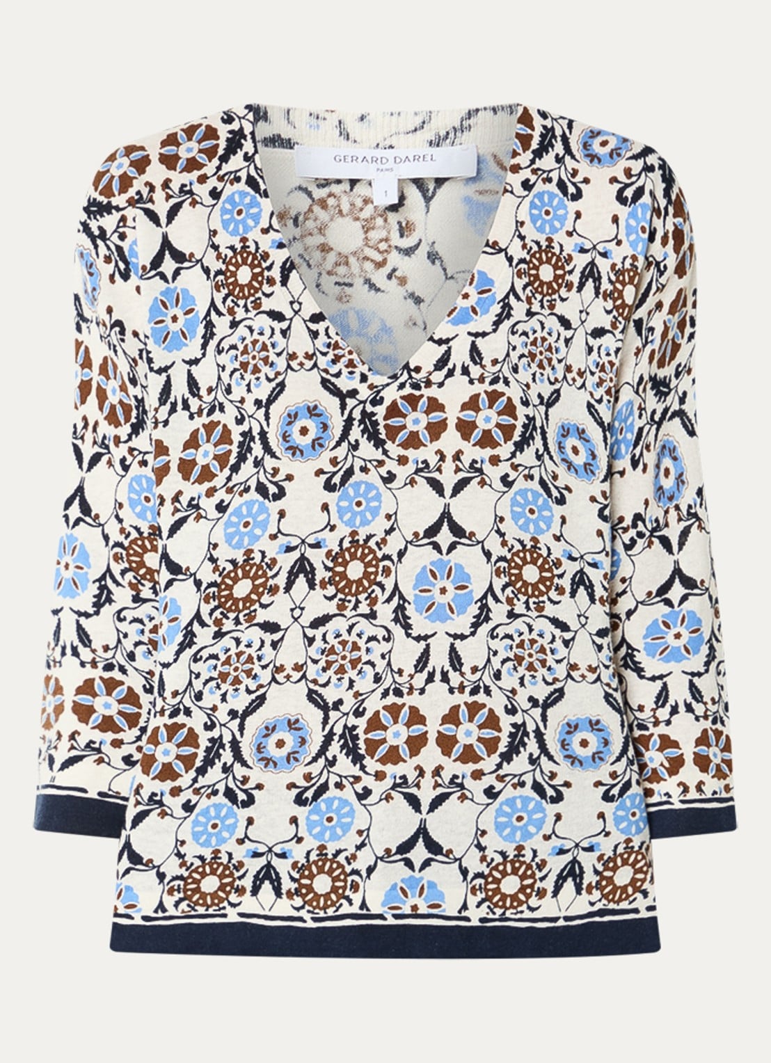 Gerard Darel Liva fijngebreide top in linnenblend met print - voorkant 3 gebroken wit