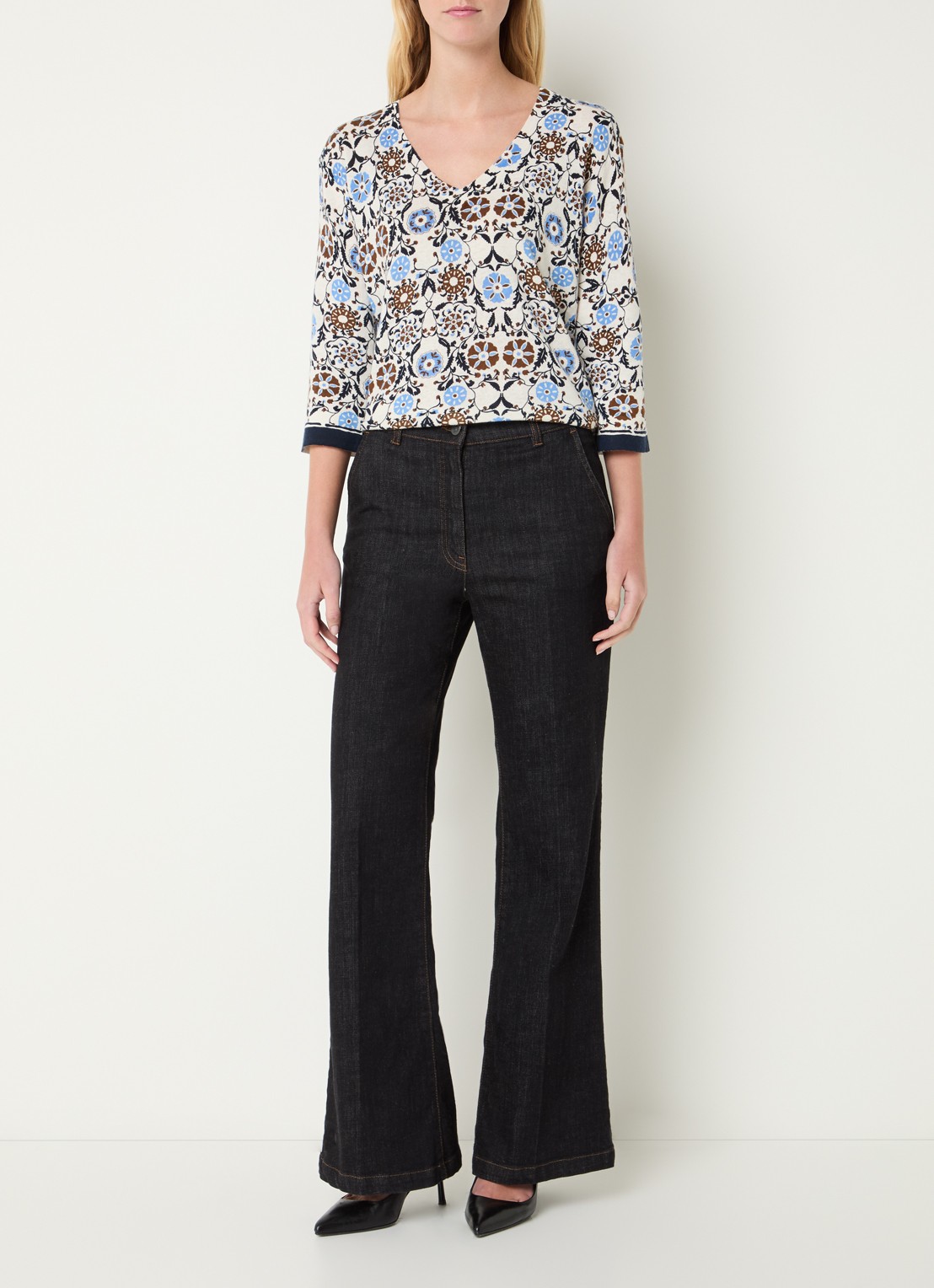 Gerard Darel Liva fijngebreide top in linnenblend met print - voorkant 4 gebroken wit