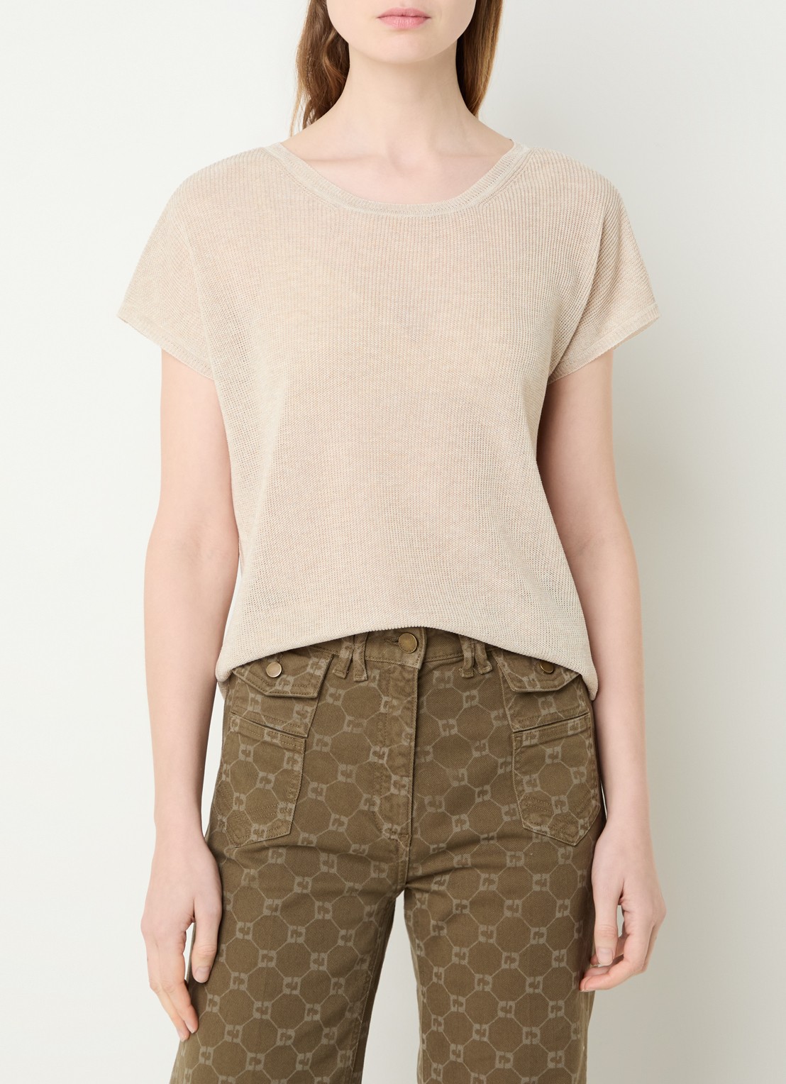Gerard Darel Lixia grofgebreide top met ronde hals - detail 2 beige