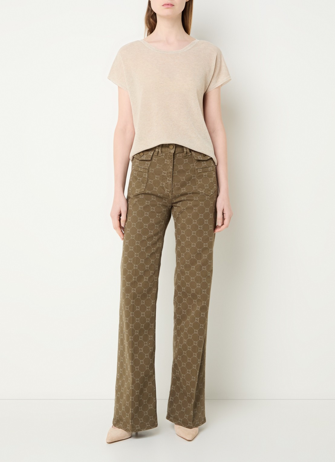 Gerard Darel Lixia grofgebreide top met ronde hals - voorkant 4 beige