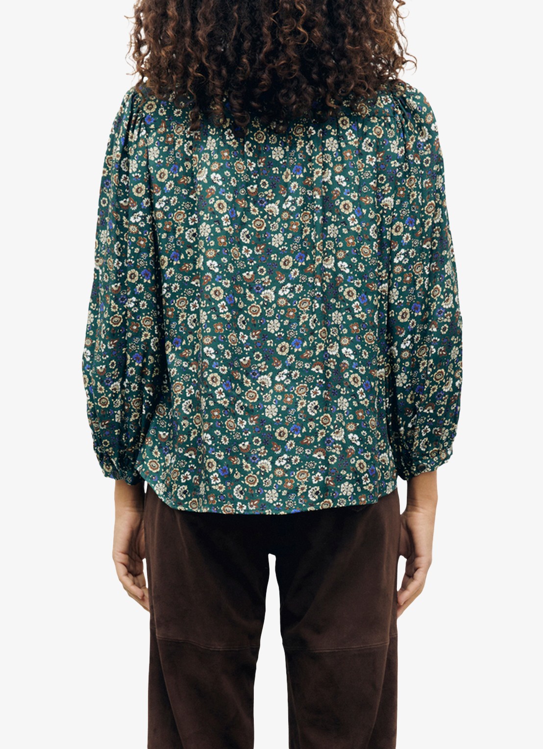 Gerard Darel Loni satijnen blouse met bloemenprint - achterkant groen