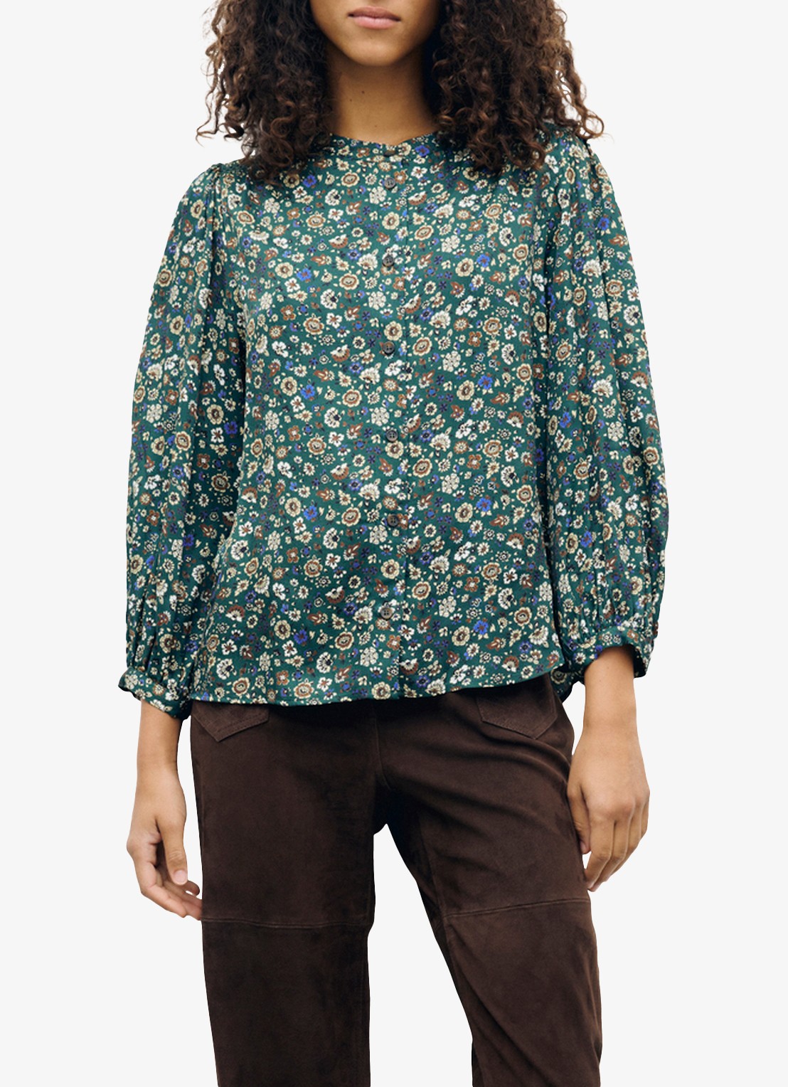 Gerard Darel Loni satijnen blouse met bloemenprint - detail 2 groen