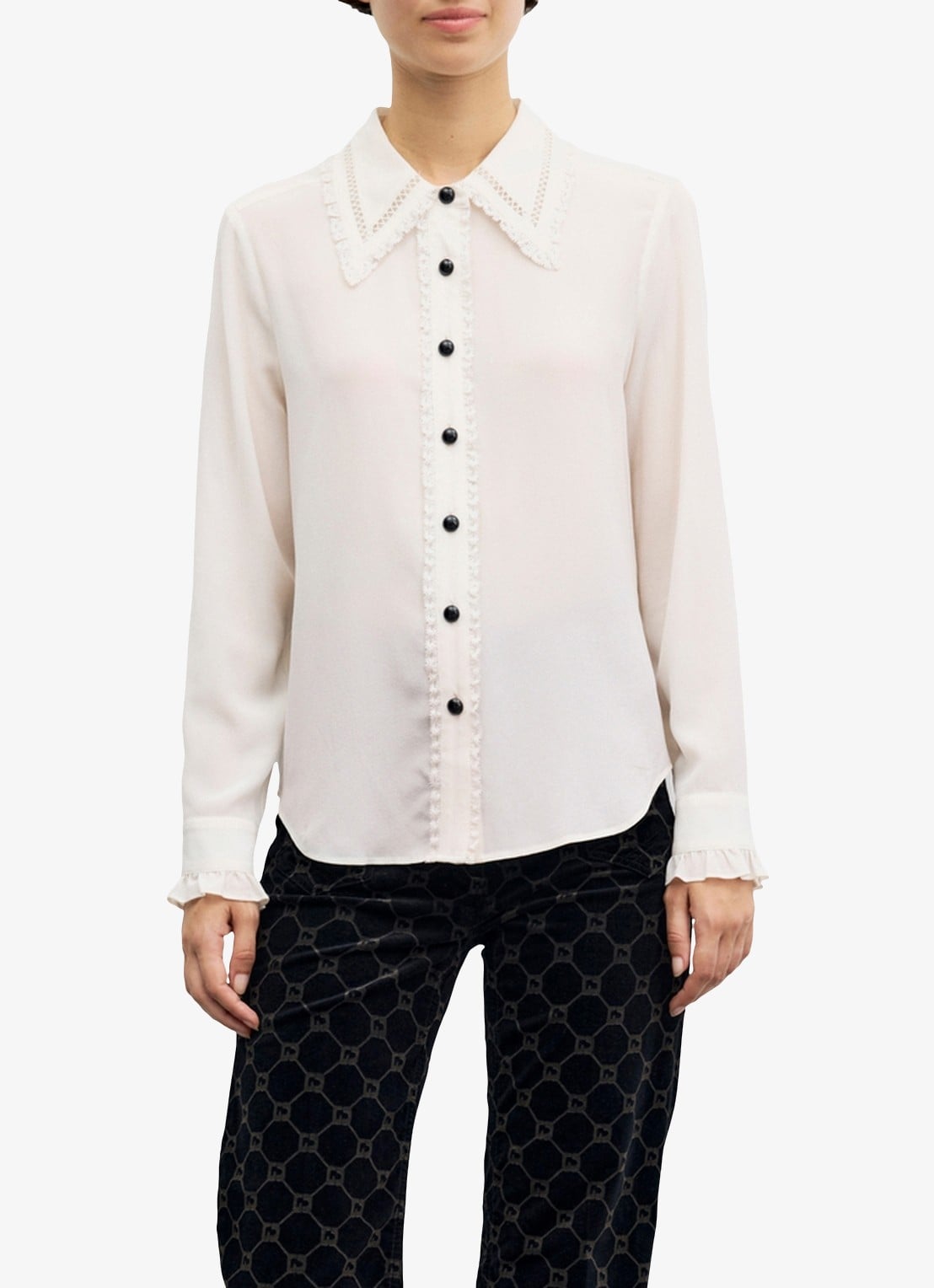 Gerard Darel Loren blouse van zijde met kant - detail gebroken wit