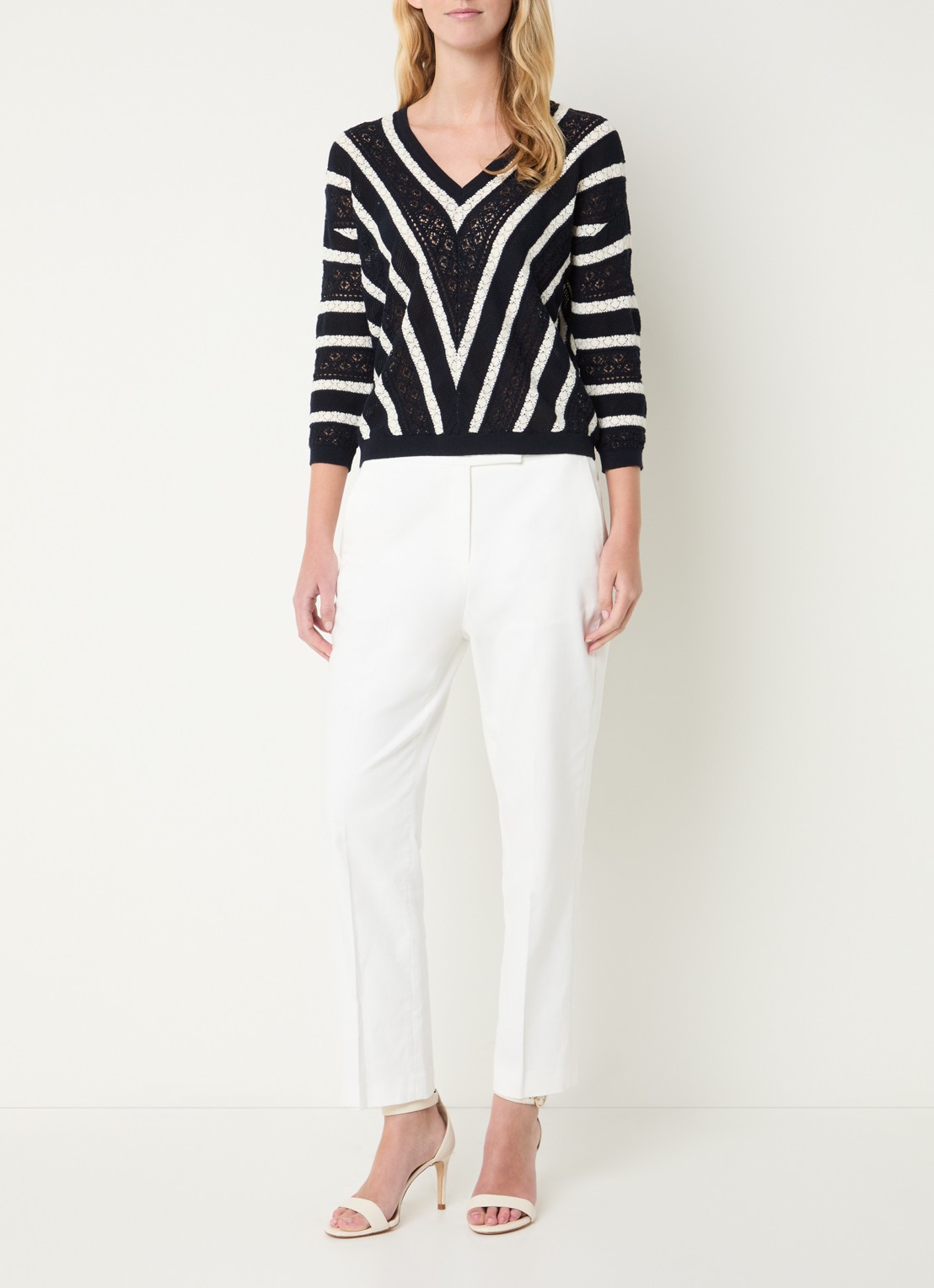 Gerard Darel Loretta grofgebreide pullover met opengewerkt dessin - voorkant 2 donkerblauw