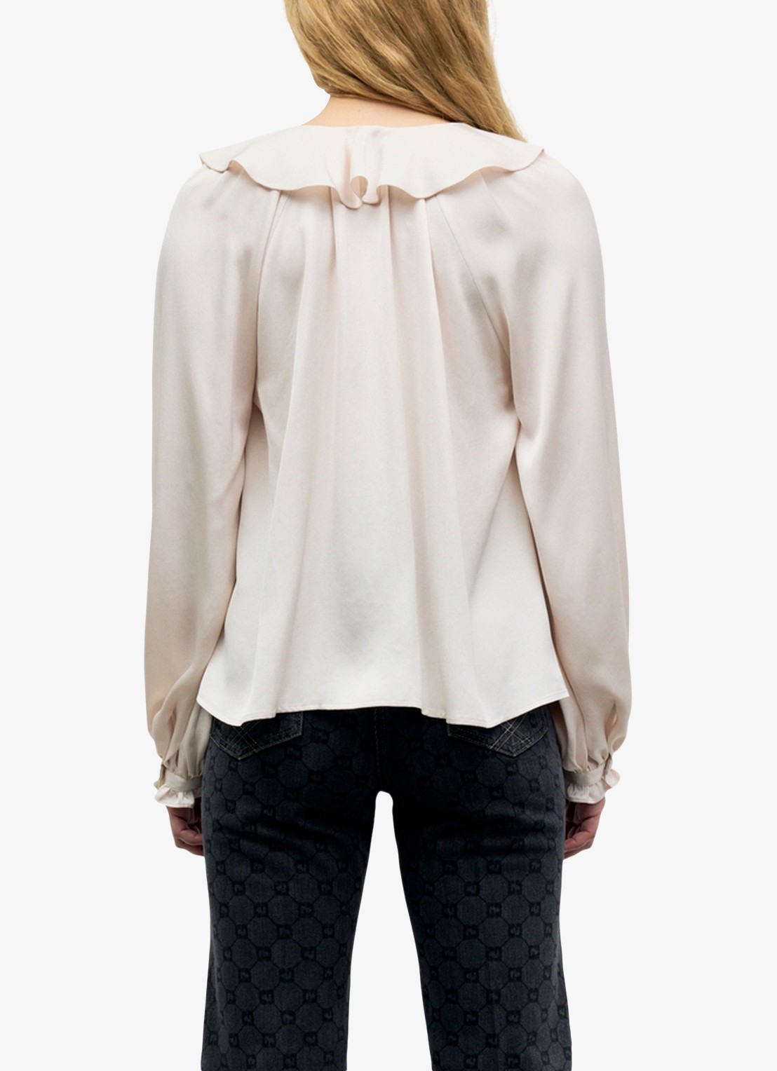 Gerard Darel Lori tuniek van satijn met ruches - achterkant 4 gebroken wit