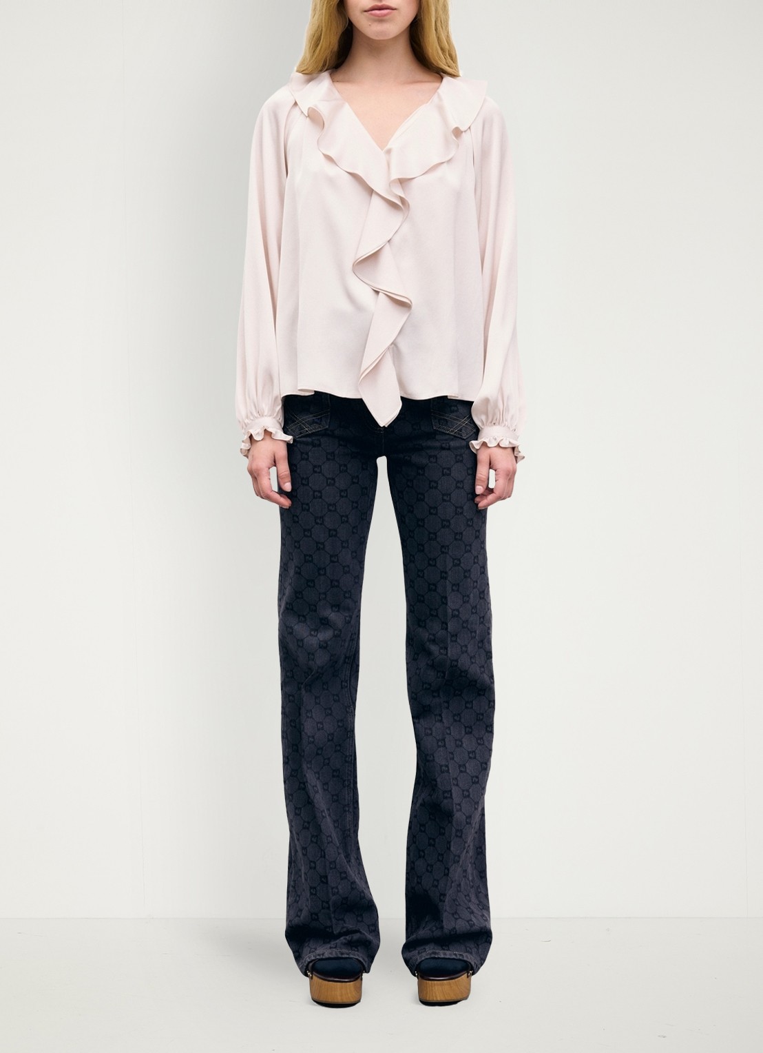 Gerard Darel Lori tuniek van satijn met ruches - voorkant 3 gebroken wit
