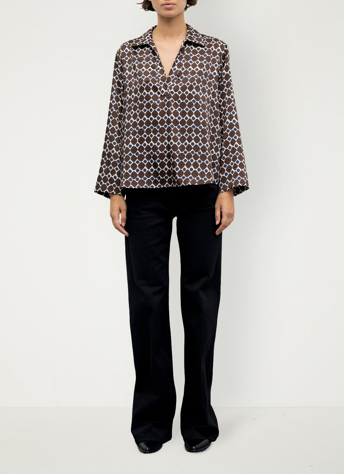 Gerard Darel Lorra blouse met grafische print - voorkant 2 bruin