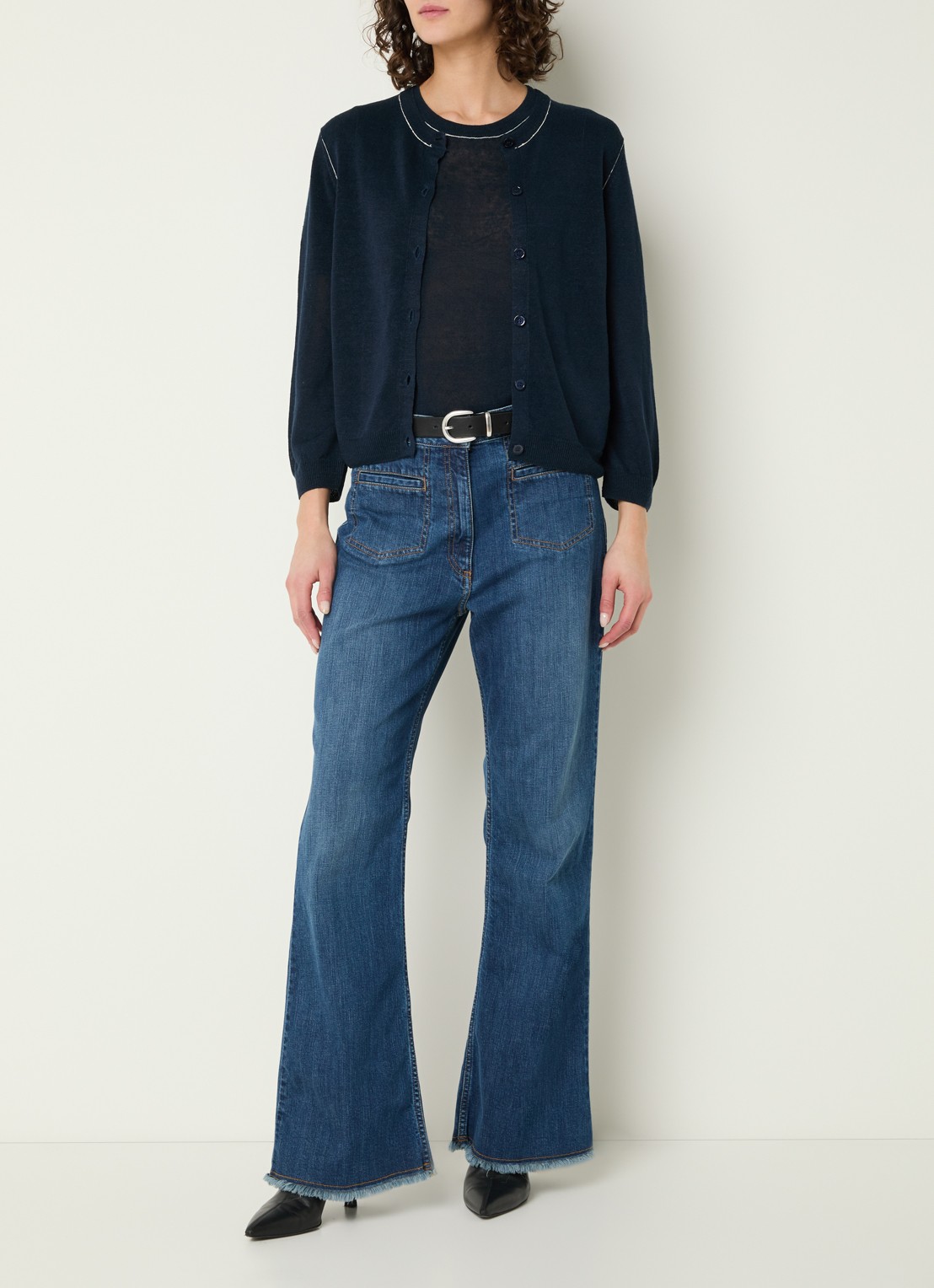 Gerard Darel Lorys fijngebreid vest in linnenblend - voorkant 2 donkerblauw
