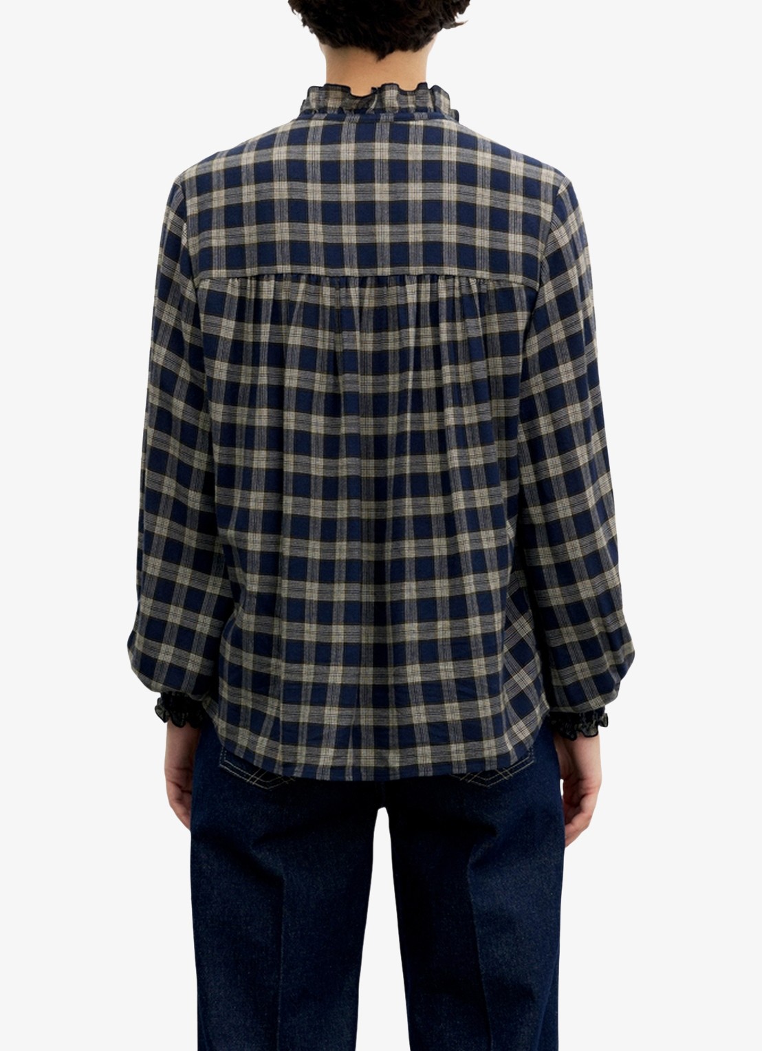Gerard Darel Lotte blouse in wolblend met ruitdessin - achterkant 4 blauw